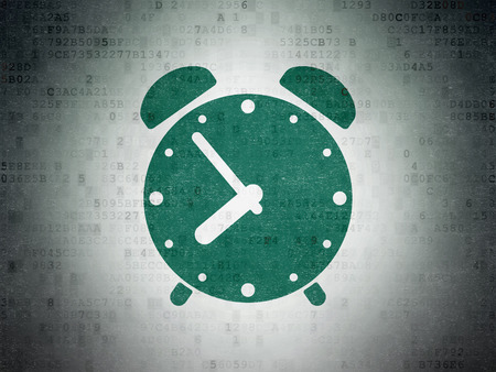 Time concept: Painted green Alarm Clock icon on Digital Paper background, 3d renderの写真素材