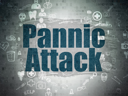 Healthcare concept: Painted blue text Pannic Attack on Digital Paper background with Scheme Of Hand...