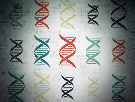 Health concept: Painted multicolor DNA icons on Digital Paper background, 3d renderの写真素材
