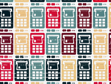 Banking concept: Painted multicolor ATM Machine icons on White Brick wall background, 3d renderの写真素材
