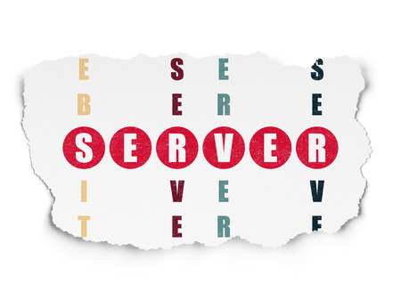 Web development concept: Painted red word Server in solving Crossword Puzzle on Torn Paper background, 3d renderの写真素材