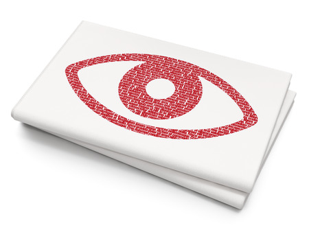 Privacy concept: Pixelated  Eye icon on Blank Newspaper background, 3d render