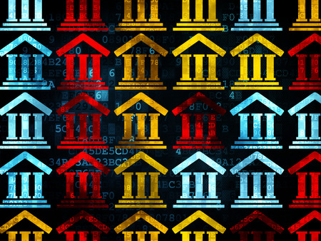 Law concept: Pixelated multicolor Courthouse icons on Digital background, 3d renderの写真素材