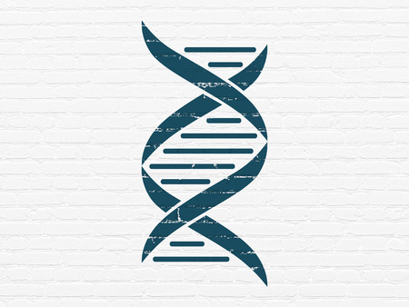 Health concept: Painted blue DNA icon on White Brick wall backgroundの写真素材