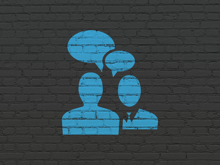 Finance concept: Painted blue Business Meeting icon on Black Brick wall backgroundの写真素材