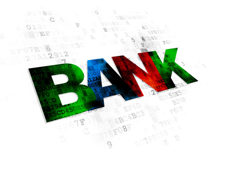 Currency concept: Pixelated multicolor text Bank on Digital backgroundの写真素材