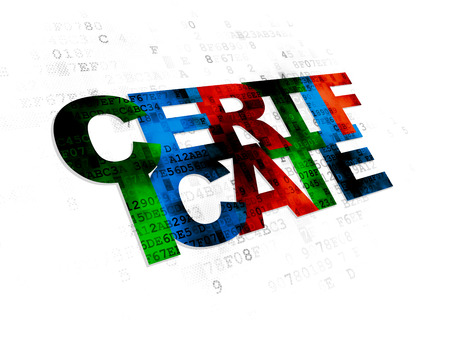 Law concept: Pixelated multicolor text Certificate on Digital backgroundの写真素材
