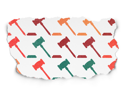 Law concept: Painted multicolor Gavel icons on Torn Paper backgroundの写真素材