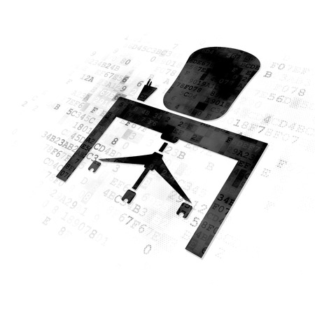 Finance concept: Pixelated black Office icon on Digital backgroundの写真素材