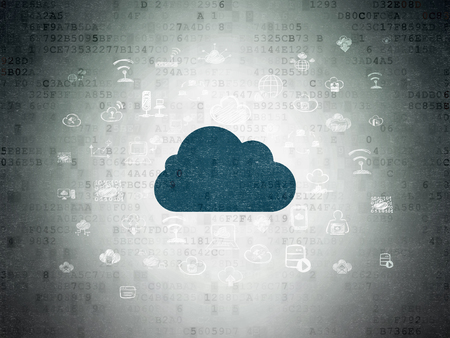Cloud networking concept: Painted blue Cloud icon on Digital Paper background with  Hand Drawn Cloud Technology Iconsの写真素材