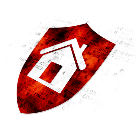 Finance concept: Pixelated red Shield icon on Digital backgroundの写真素材