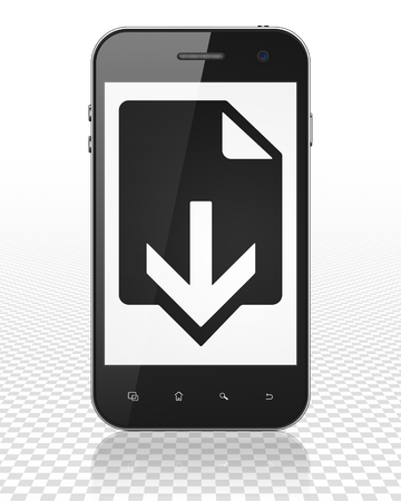 Web design concept: Smartphone with black Download icon on displayの写真素材