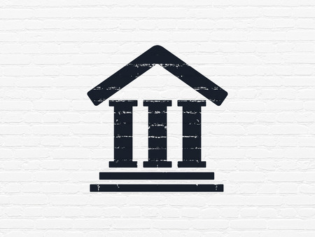 Law concept: Painted black Courthouse icon on White Brick wall backgroundの写真素材