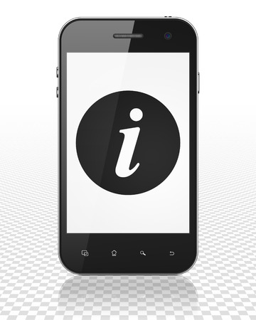 Web development concept: Smartphone with black Information icon on displayの写真素材