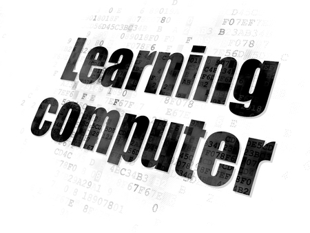 Studying concept: Pixelated black text Learning Computer on Digital backgroundの写真素材