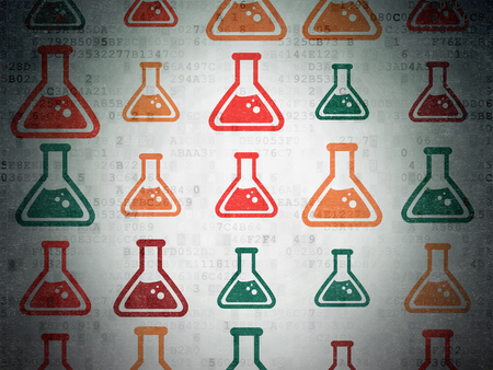 Science concept: Painted multicolor Flask icons on Digital Paper backgroundの写真素材
