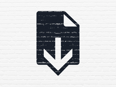 Web development concept: Painted black Download icon on White Brick wall backgroundの写真素材