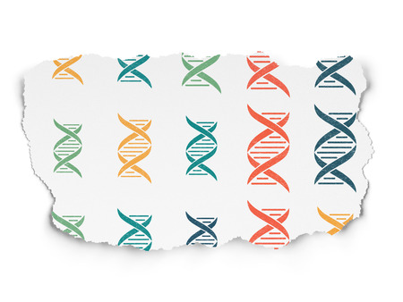 Healthcare concept: Painted multicolor DNA icons on Torn Paper backgroundの写真素材
