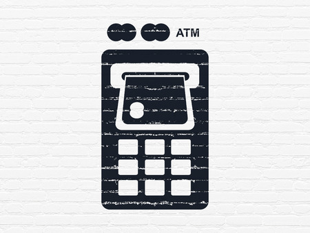 Banking concept: Painted black ATM Machine icon on White Brick wall backgroundの写真素材