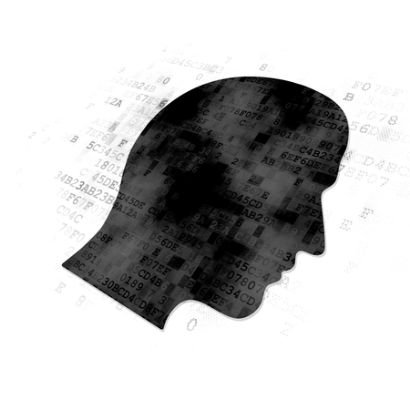 Business concept: Pixelated black Head icon on Digital backgroundの写真素材