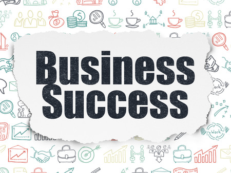 Business concept: Painted black text Business Success on Torn Paper background with  Hand Drawn Business Iconsの写真素材