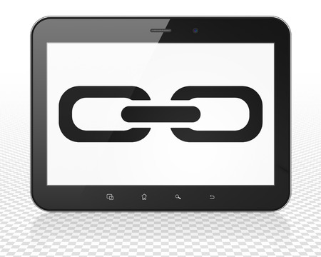 Web design concept: Tablet Pc Computer with black Link icon on displayの写真素材