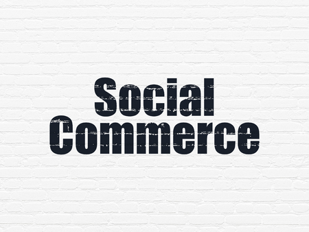 Advertising concept: Painted black text Social Commerce on White Brick wall backgroundの写真素材
