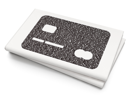 Currency concept: Pixelated black Credit Card icon on Blank Newspaper backgroundの写真素材