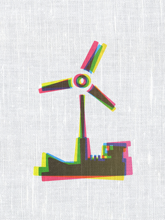 Industry concept: CMYK Windmill on linen fabric texture backgroundの写真素材