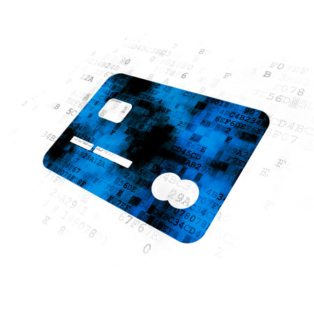 Business concept: Pixelated blue Credit Card icon on Digital backgroundの写真素材