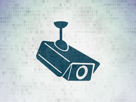 Privacy concept: Painted blue Cctv Camera icon on Digital Paper backgroundの写真素材