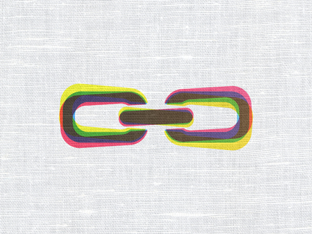 Web design concept: CMYK Link on linen fabric texture background