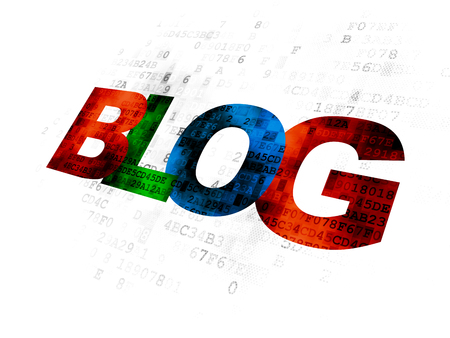Web development concept: Pixelated multicolor text Blog on Digital backgroundの写真素材