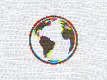 Science concept: CMYK Globe on linen fabric texture backgroundの写真素材