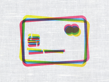 Business concept: CMYK Credit Card on linen fabric texture backgroundの写真素材