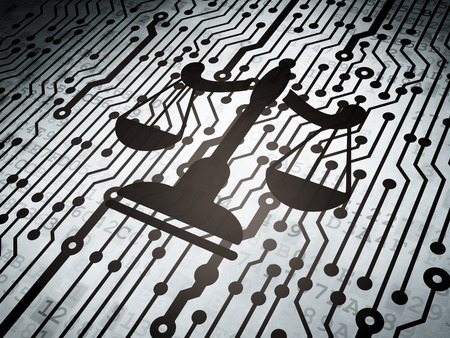 Law concept: circuit board with Scales icon, 3d render Law concept: circuit board with Scales icon, 3d render