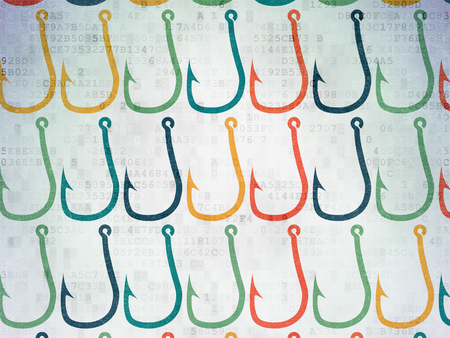 Safety concept: Painted multicolor Fishing Hook icons on Digital Paper backgroundの写真素材