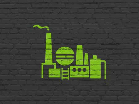 Industry concept: Painted green Oil And Gas Indusry icon on Black Brick wall backgroundの写真素材