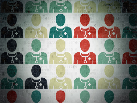 Healthcare concept: Painted multicolor Doctor icons on Digital Paper backgroundの写真素材