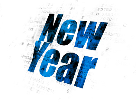 Entertainment, concept: Pixelated blue text New Year on Digital backgroundの写真素材