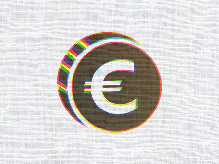 Currency concept: CMYK Euro Coin on linen fabric texture backgroundの写真素材