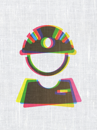 Industry concept: CMYK Factory Worker on linen fabric texture backgroundの写真素材