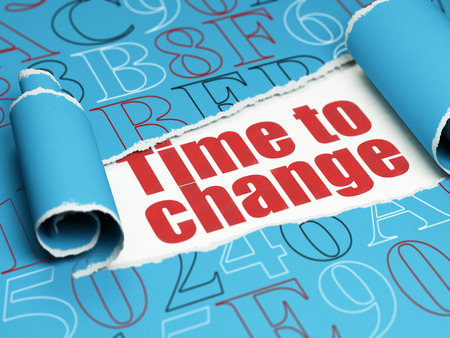 Timeline concept: red text Time to Change under the curled piece of Blue torn paper with  Hexadecimal Codeの写真素材
