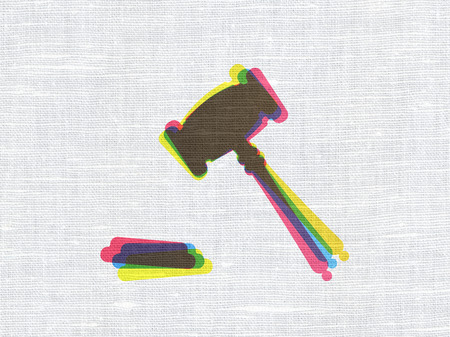 Law concept: CMYK Gavel on linen fabric texture backgroundの写真素材
