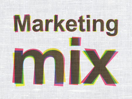 Advertising concept: CMYK Marketing Mix on linen fabric texture backgroundの写真素材