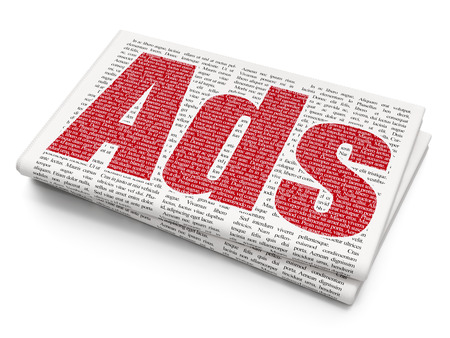 Advertising concept: Pixelated red text Ads on Newspaper backgroundの写真素材