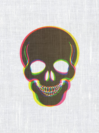 Medicine concept: CMYK Scull on linen fabric texture backgroundの写真素材