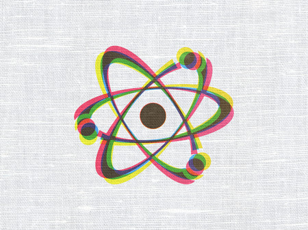 Science concept: CMYK Molecule on linen fabric texture background