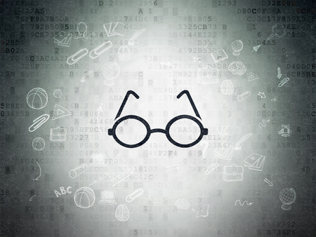 Studying concept: Painted black Glasses icon on Digital Paper background with Scheme Of Hand Drawn Education Iconsの写真素材