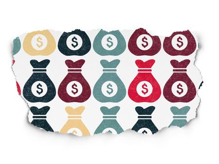 Finance concept: Painted multicolor Money Bag icons on Torn Paper backgroundの写真素材